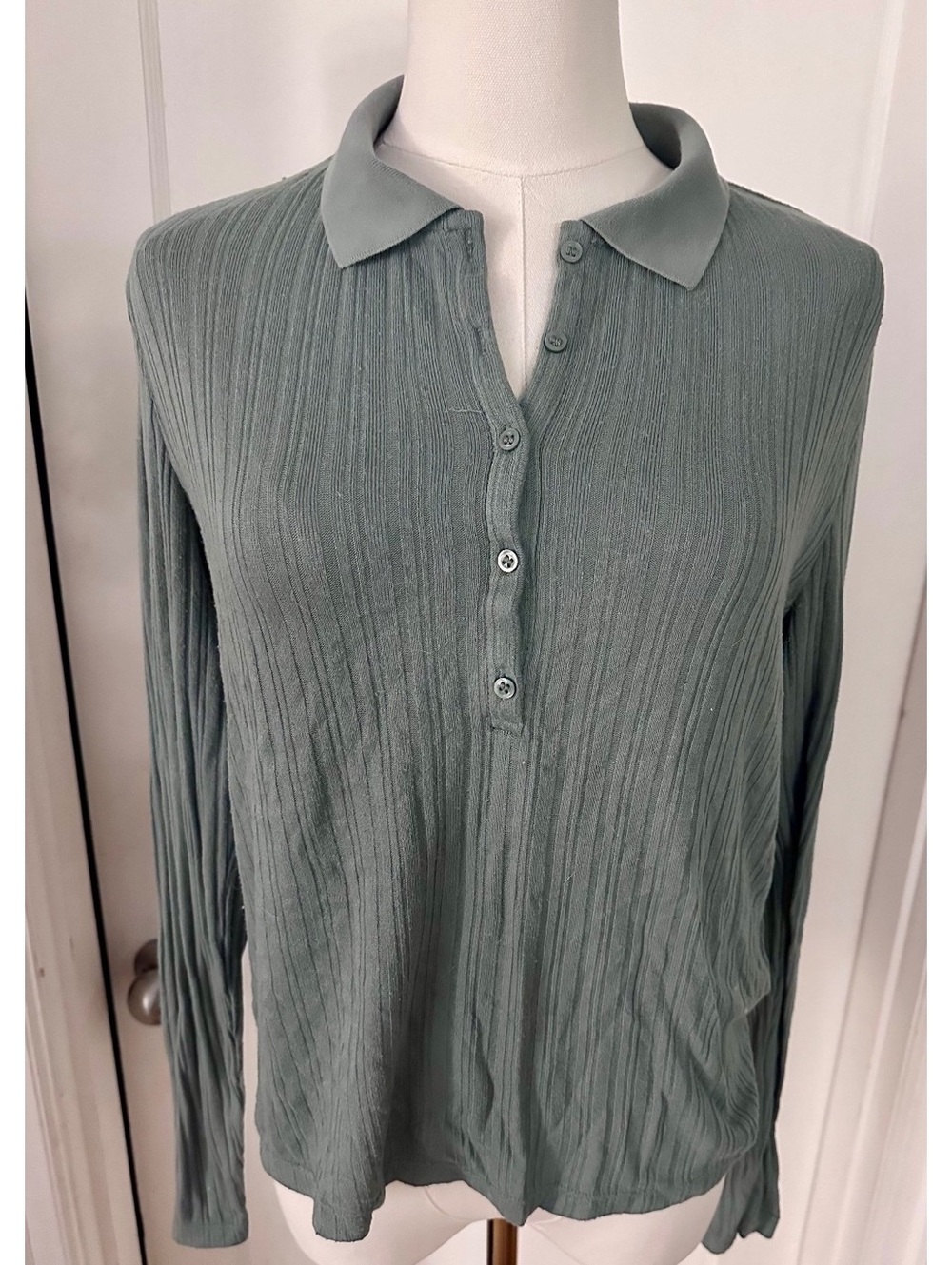 Grayish - Light Blue Ribbed Collar Polo Long Sleeve (L)